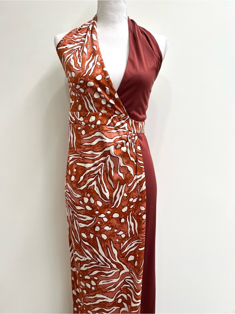 DVF DIANE VON FURSTENBERG chase dress in caramel/chestnut wrap maxi halter 2 - Picture 7 of 15